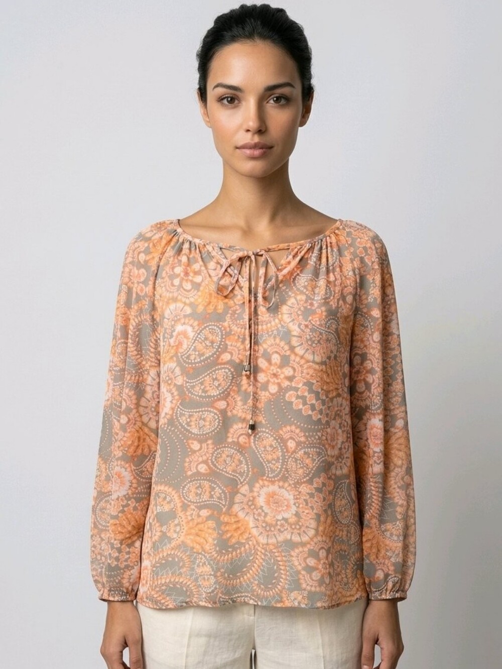 a.n.a Peach Paisley Floral Peasant Blouse